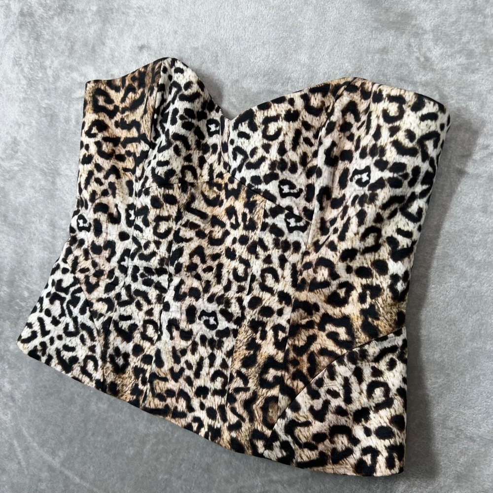 Nicole Miller Corsett Bustier Top Women's L Leopard Print Sexy Party‎ Clubwear